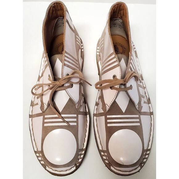 Clarks Original Patternity WOM 8.5 US Desert Boot Lace Up Taupe & White England - Picture 5 of 15